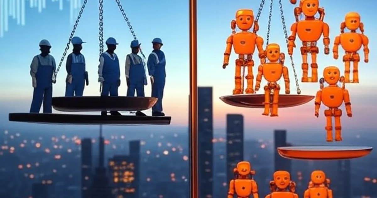 Balance symbolisant l'équilibre entre emplois humains et automatisation par intelligence artificielle aux États-Unis