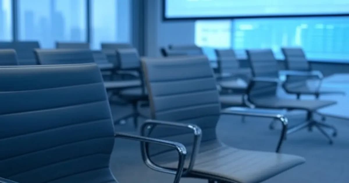 Salle de réunion d'entreprise avec chaises vides symbolisant les licenciements anticipés liés à l'intelligence artificielle