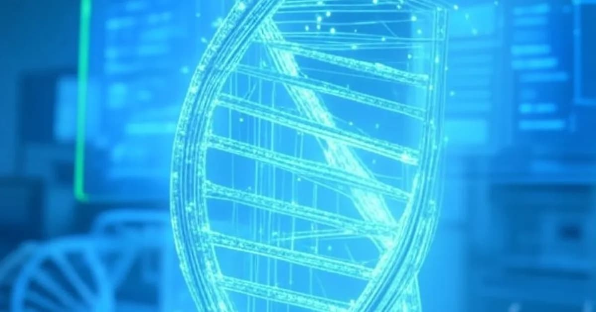 Représentation visuelle de l'IA biologique Evo 2 combinant ADN et intelligence artificielle pour la découverte de médicaments