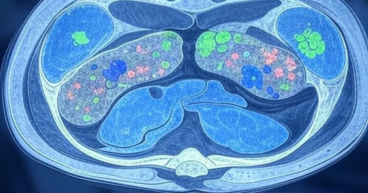 Visualisation d'un scan CT du pancréas analysé par l'intelligence artificielle PANDA pour détecter des tumeurs précoces