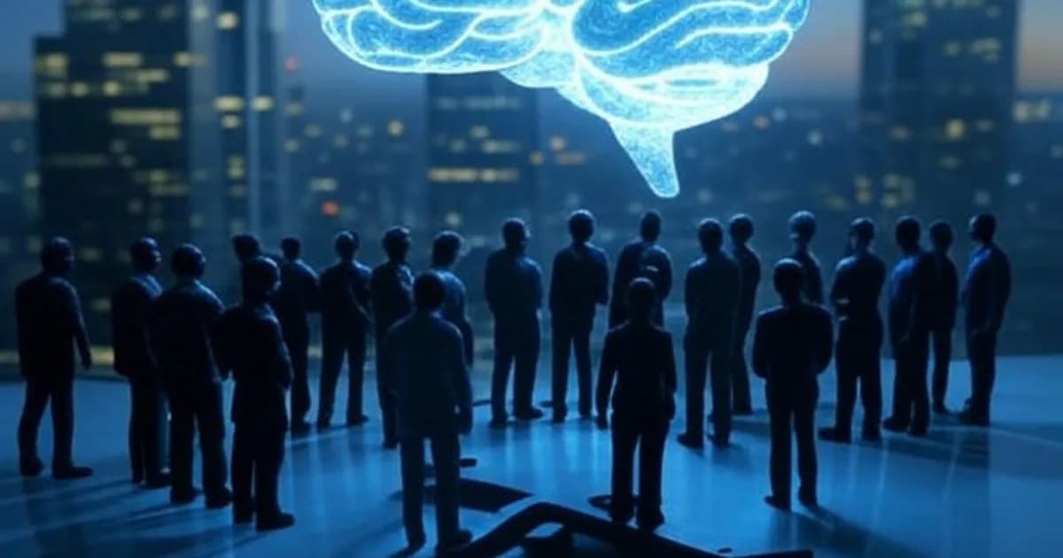 Illustration représentant l'impact de l'intelligence artificielle sur l'emploi avec une balance symbolique entre travailleurs et IA