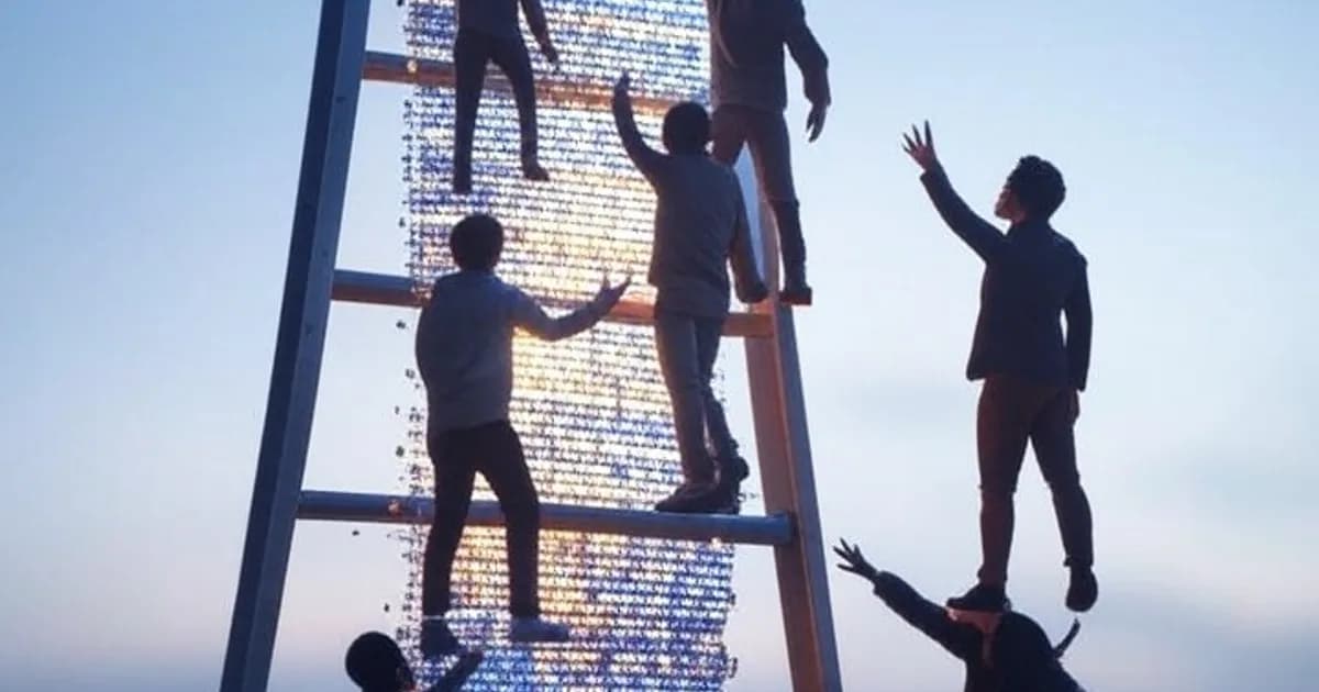 Illustration conceptuelle d'une échelle d'apprentissage brisée symbolisant l'impact de l'IA sur les parcours des artistes émergents