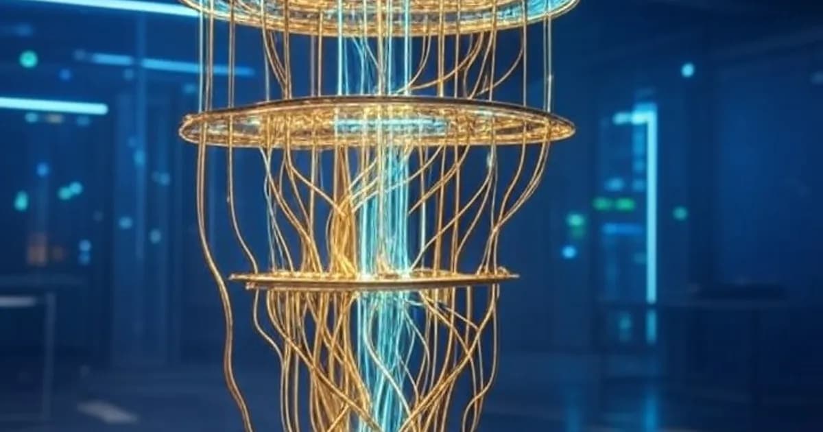 Illustration représentant la convergence entre l'informatique quantique et l'intelligence artificielle avec des circuits lumineux et des réseaux neuronaux