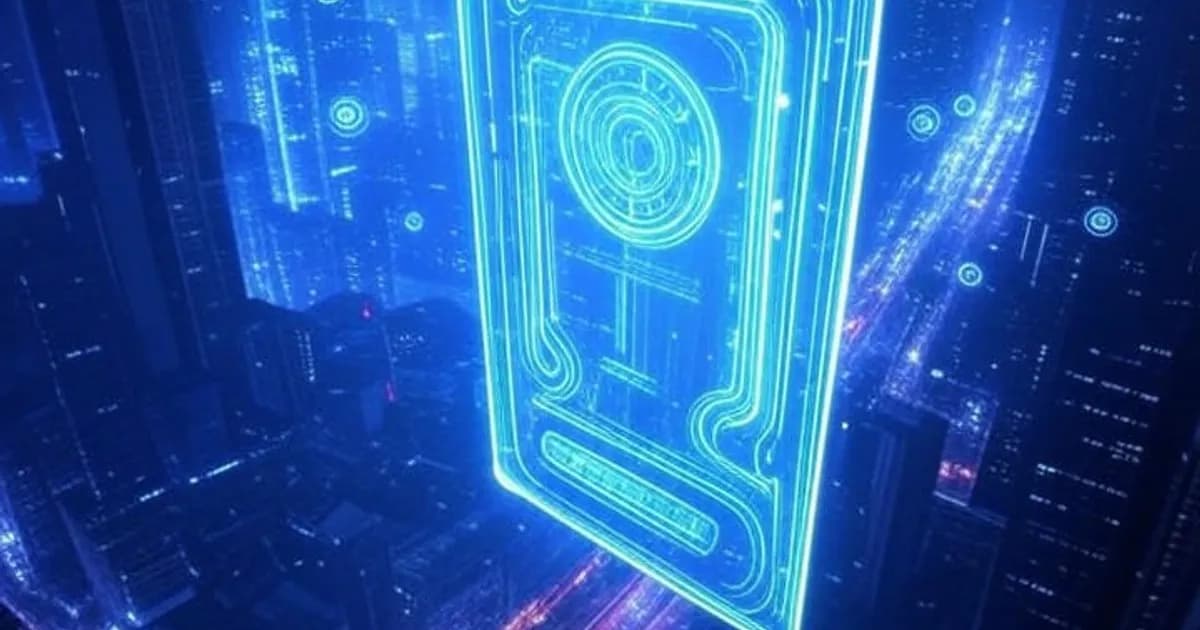 Paysage numérique futuriste avec circuits lumineux et flux de données traversant une interface translucide dans une ambiance cyberpunk nocturne