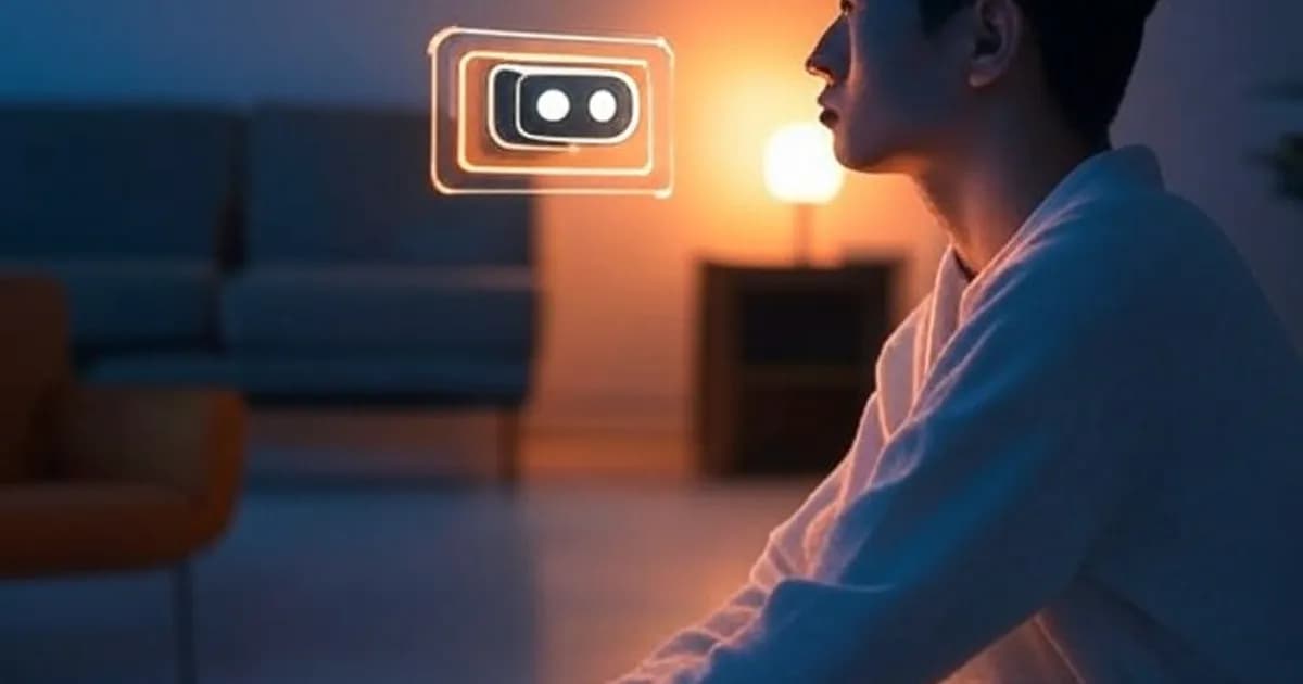 Personne interagissant avec un compagnon IA sur écran dans une ambiance chaleureuse illustrant la lutte contre la solitude