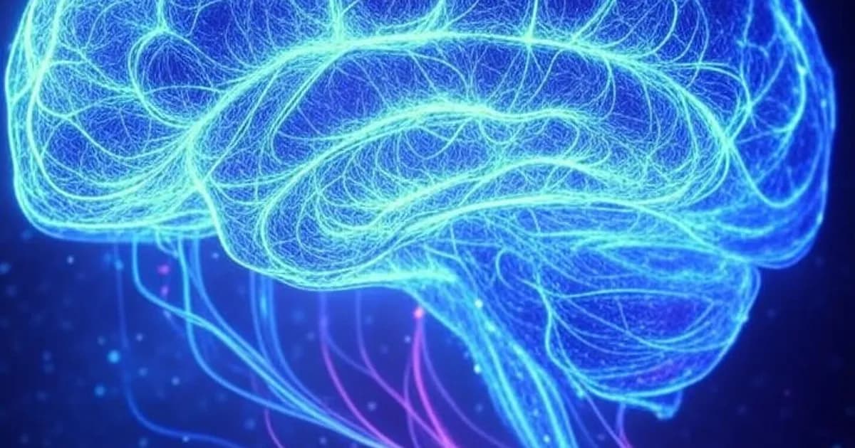 Silhouette de cerveau humain lumineux connecté à un réseau numérique par des voies neuronales brillantes dans un espace abstrait