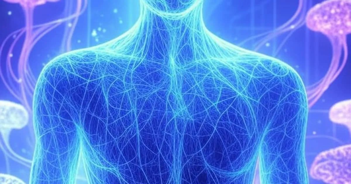 Silhouette humaine fusionnant avec des flux de données numériques et des réseaux neuronaux lumineux dans une ambiance futuriste