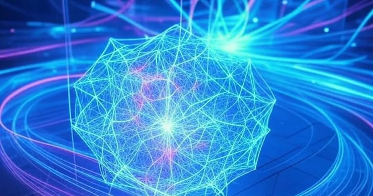 Espace de travail numérique futuriste avec flux de données holographiques lumineux et motifs de réseaux neuronaux en néon bleu et violet